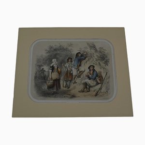 "Halte de bas Bretons" Farblithographie, Mitte 19. Jh. von Francois Grenier