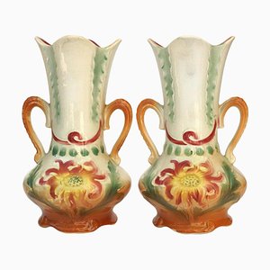 Vases de Cheminée Tournesol en Majolique, France, Set de 2