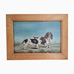 Mid 20th Century Mid Century Basset Dogs Portrait Painting, Framed