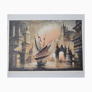 Pierre Clayette, The Red Sail, 1976, Lithograph