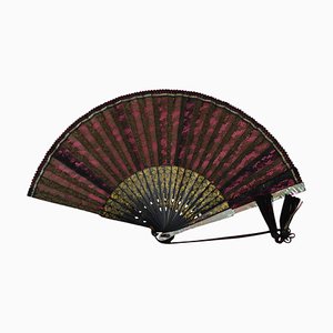 19th Century Fan with Black Lace Wooden Strands and a Pearly