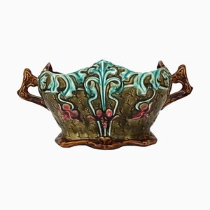 Early 20th Century Art Nouveau French Majolica Jardiniere With Fuchsias