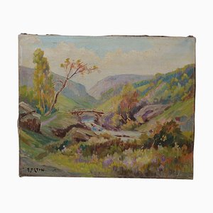 Vintage Emile Tatin "The Old Bridge" impressionistischen Stil Landschaftsölgemälde auf Leinwand,