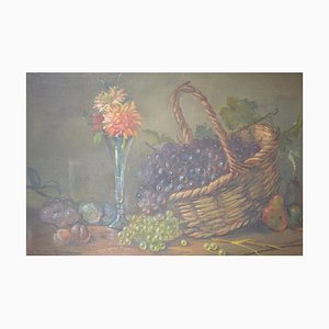 M. Maton-Wicart (20th Century) "Still Life With Basket of Grapes" Oil on Canvas, Signed