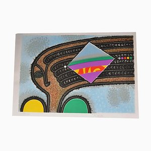 Anton Cetin (Jahrgang 1936) Lithographie „Gesicht mit langen Zöpfen“ Signiert und nummeriert 17/150.