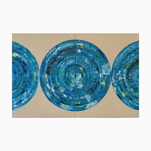 Bernhard Lang, Blue Circle Diptychon I, Zeitgenössische Malerei auf Leinwand, 2er Set