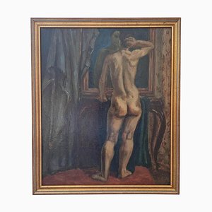 Early 20th Century Nude Male Portrait Oil Painting, Framed