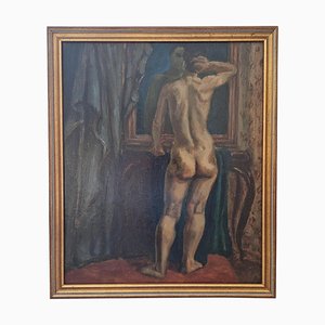 Dipinto ad olio con ritratto maschile nudo dell'inizio del XX secolo, con cornice