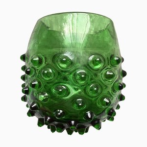 Vase en verre vert Empoli Verde italien des années 1970