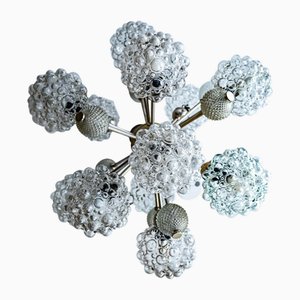 Lámpara de araña Sputnik de 24 globos plateados y blancos Starburst XL de los años 60