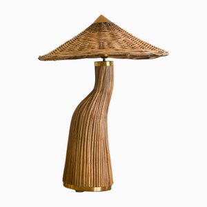 Lampe de Bureau Scuplturale Mid-Century en Rotin Pencil Reed en Forme de Champignon