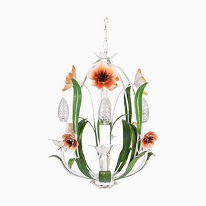 Tole Chandelier with Poppy Flowers, 1950s