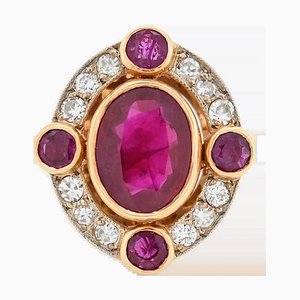 Natural Burmese 2 Ct Ruby and Diamond Halo Ring