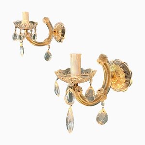 French Maria Theresa Cut Crystal Sconces, 1950s, Set of 2