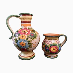 Italienische Vintage Kanne & Vase mit Blumenmuster aus Sgraffito, 1970er, 2er Set