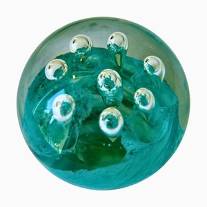 Französischer Studio Art Glass Swirl Briefbeschwerer - Blau Türkis, Circa 1950