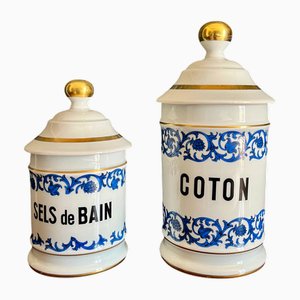 Pots d'Apothicaire 19ème Siècle pour Coton et Sel de Bain en Porcelaine de Limoges, 1880s, Set de 2