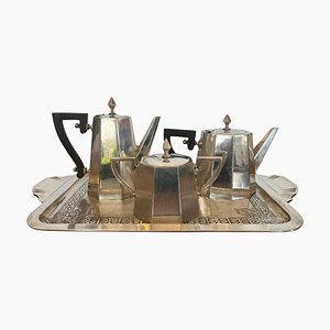 Service à Café et Thé 3 Pièces Art Déco en Plaqué Argent, France, 1930s, Set de 3