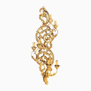 Large Italian Rococo Style Carved and Gilded Wood and Gesso Six-Light Wall Lamp, 1960s