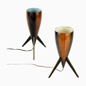 Space Age Style Wooden Table Lamps, 1950s, Set of 2