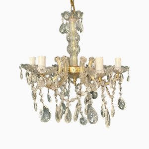 French Marie Therese Cut Crystal 6-Light Chandelier, Circa 1950