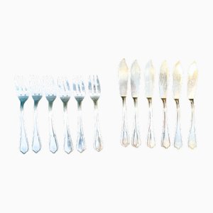 French Silver Plated Fish Cultery Filets Pattern by Sfam Lorfèvrerie De Chambly, 1920, Set of 12