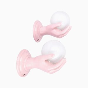 Lampade a mano in ceramica rosa, anni '70, set di 2
