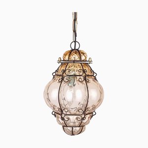 Lampe à Suspension en Verre de Murano Ambre Jaune de Seguso, 1960s