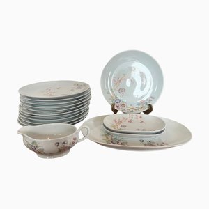 Hand Painted Limoges Porcelain Dinner Set, 1950s, Set of 16