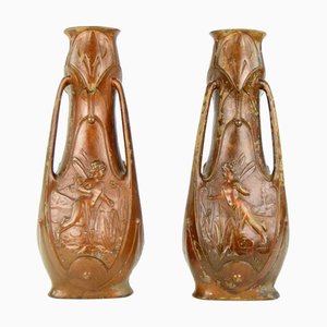 Französische Jugendstil Vasen, Ende 19. Jh. von Jean Garnier, 2er Set