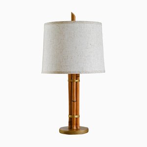 Rattan & Brass Table Lamp Mid-Century Modern Style