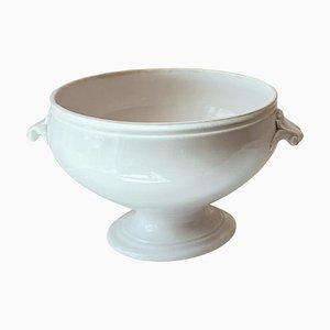 Antique French White Ironstone Lidded Soup Tureen Soupière by La Faïencerie De Gien, Circa 1886