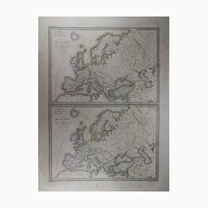 Antique Maps of Europe Before and After The Barbarian Invasion of 350 Ad. Two Original 1838 Editions of Pierre M. Lapie Maps
