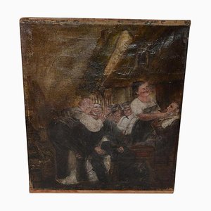 Escuela francesa de principios del siglo XIX "The Barber Couple" Pintura al óleo sobre lienzo firmada