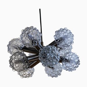 70er Sputnik Atomic Starburst Kronleuchter mit 10 klaren Bubble Glass Globes