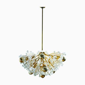 Lampada da soffitto Half Snowball Starburst in ottone e cristallo di Emil Stejnar per Rupert Nicoll, Austria, anni '60