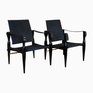 Set di 2 sedie Safari Wilhelm Kienzle vintage in cotone e nero, 1950