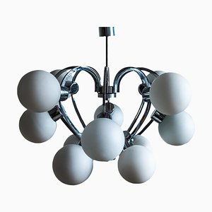 Lámpara de araña de vidrio opalino blanco Mid-Century en forma de corazón de la era espacial 12
