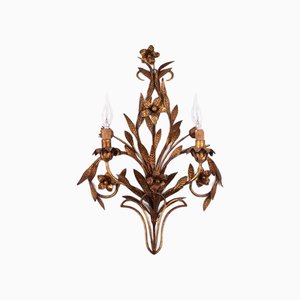 Grande Applique Murale Dorée avec Fleurs en Métal, Italie, 1920s