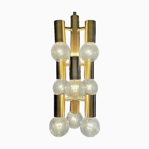 X-Large 1970s 9 Bulb Brass Chandelier