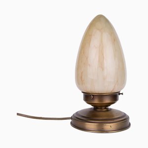 Kegelförmige Art Deco Tischlampen aus Marmor und Opalglas, 1970er, 2er Set