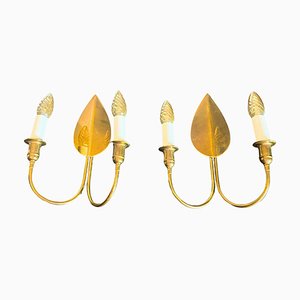 Französische Mid-Century Wandleuchten aus Goldmessing, 1950er, 2er Set