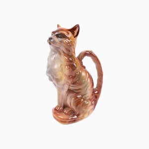 French Majolica Cat Pitcher Made by St Clement, Early 20th Century