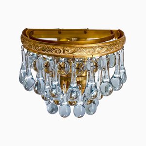 Hollywood Regency Precious Tear Drop Crystal Glass & Gilt Brass Sconce by Christoph Palme for Palwa, 1970s