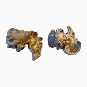 Wandengel aus geschnitztem Holz, Deutschland, 1950er, 2er Set