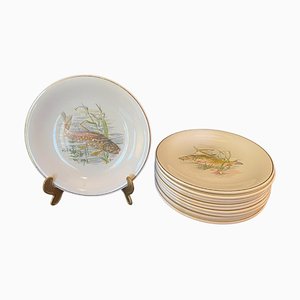 Französisches Fisch Servierset von Ceranord St. Amand, 1908, 2er Set