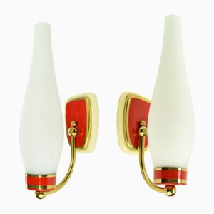 Apliques de pared de vidrio y latón al estilo de Stilnovo, años 60. Juego de 2