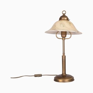Art Deco Tischlampe mit beigem Marmor Opalin Lampenschirm, 1930er