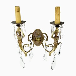 Early 20th Century Brass and Crystal Wall Light With Mermaids