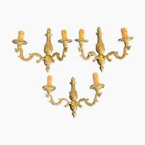 Set of 3 Rococo Style Gilt Bronze Two Light Sconces, Circa 1880
